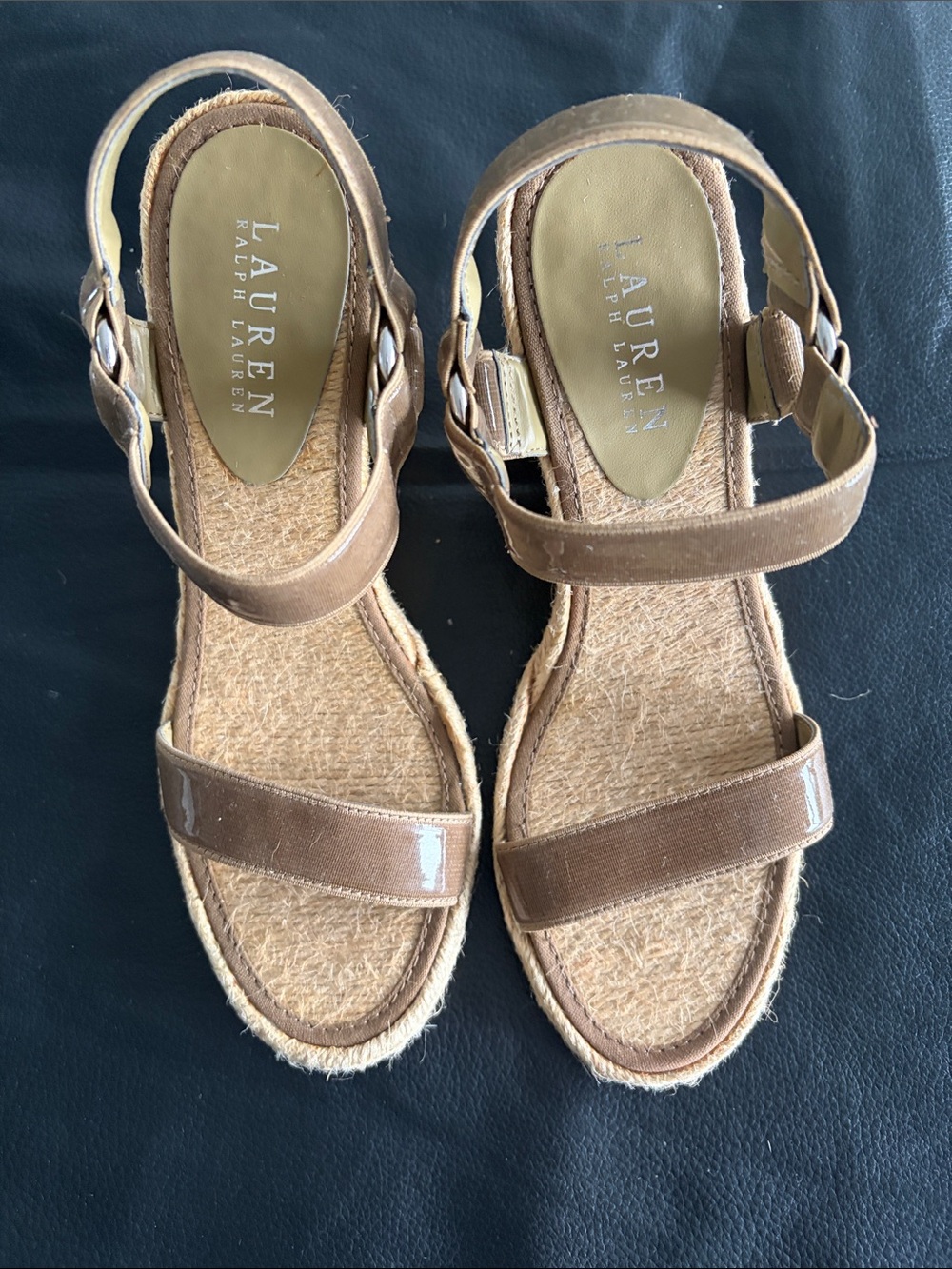 Lauren Ralph Lauren Tan Leather Espadrille Wedge Sandals